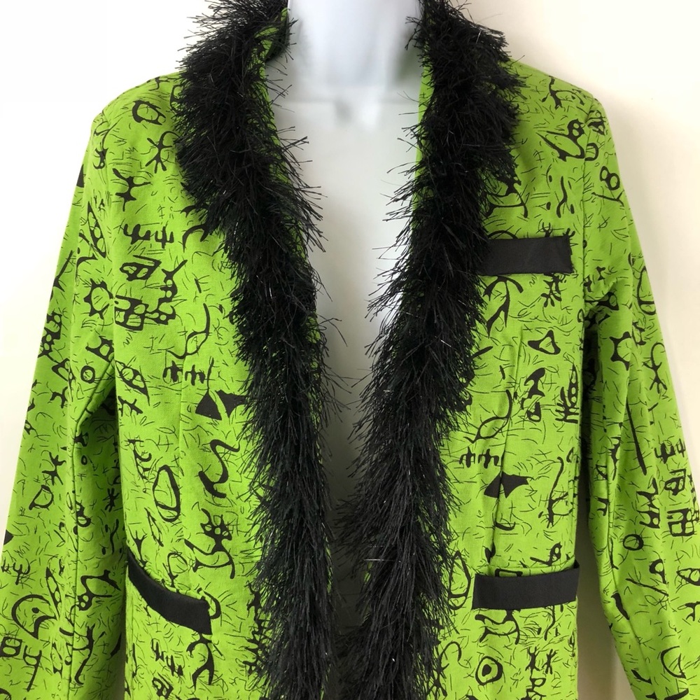 Mymstorm Green Black One-Button Printed Blazer